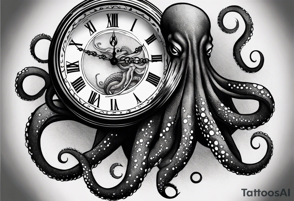 pocket watch being attacked by an aggressive octopus tattoo idea