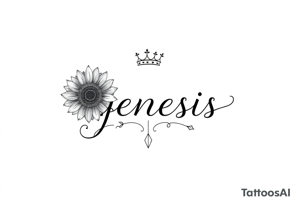 name genesis and a sunflower and a crown Sagittarius tattoo idea