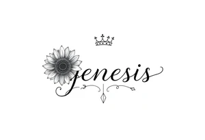 name genesis and a sunflower and a crown Sagittarius tattoo idea