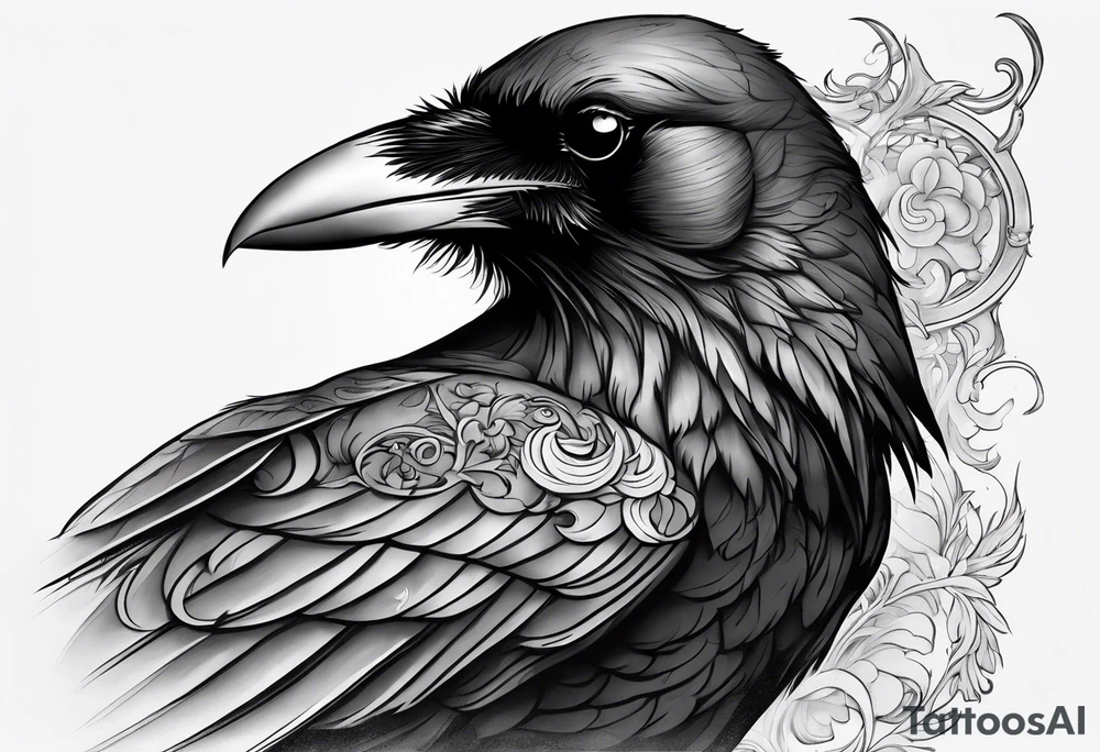 Raven, smoke, scroll, tattoo idea