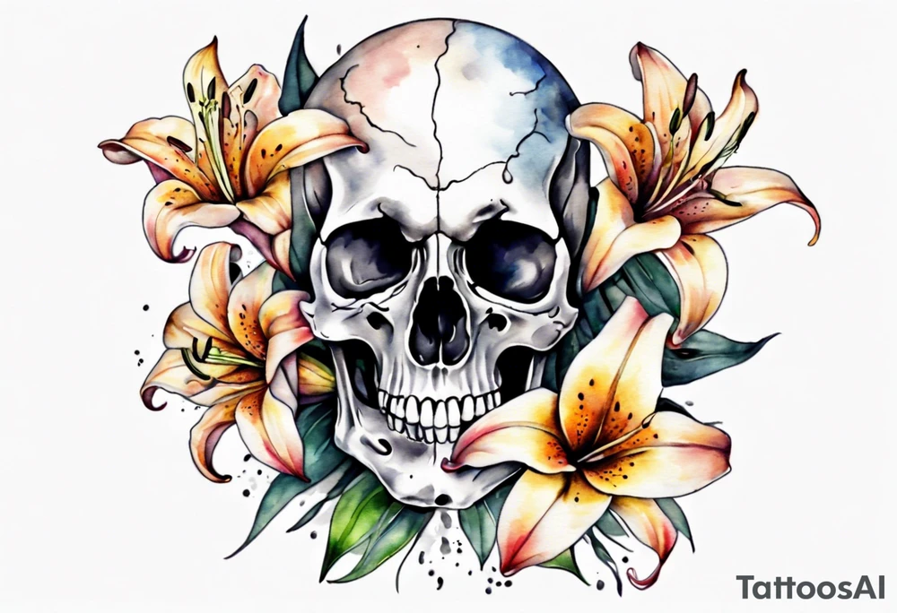 Skull and lilies tattoo idea