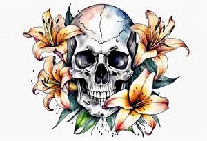 Skull and lilies tattoo idea