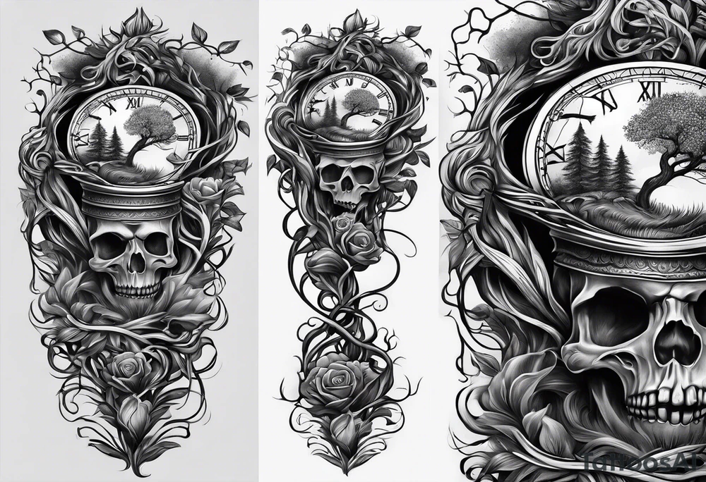 tattoo of roots wrapped around a hour glass tattoo idea