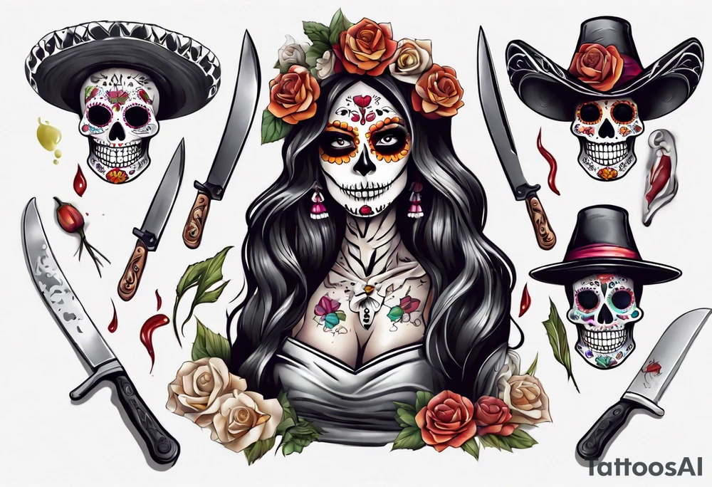 La catrina, cooking, day of the dead, knives tattoo idea