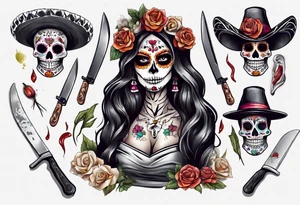 La catrina, cooking, day of the dead, knives tattoo idea