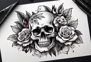 skull with one flower growing out of its head tattoo idea