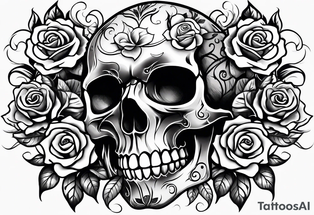skull and roses tattoo idea