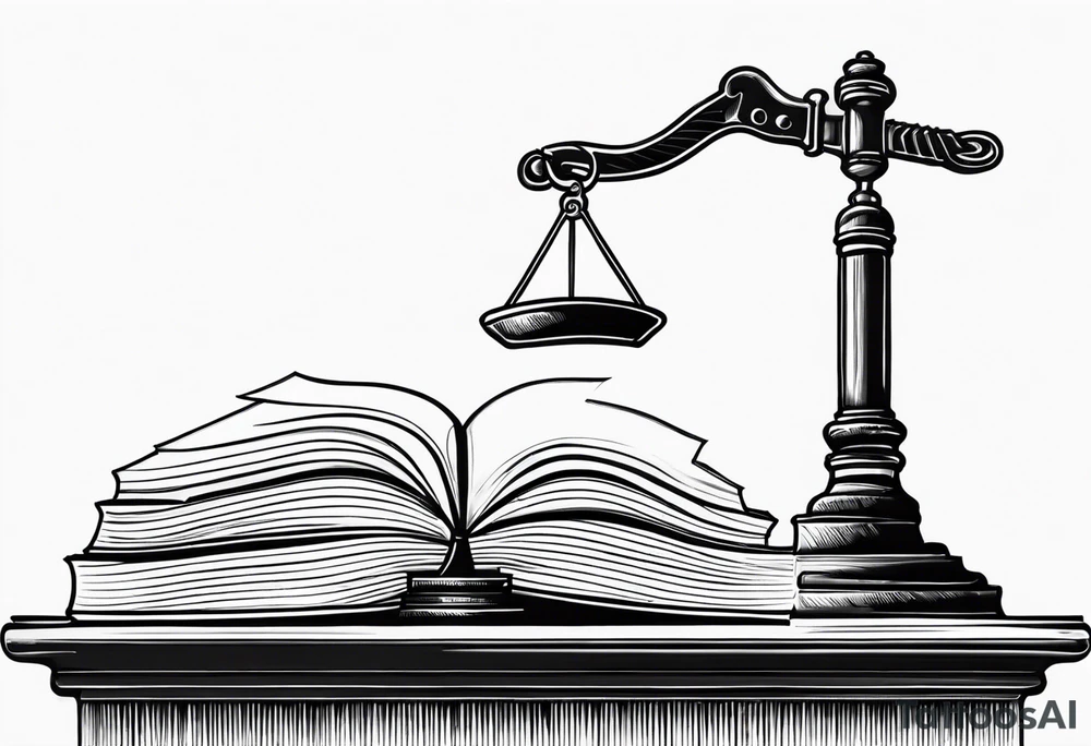 Law scales of justice books gavel tattoo idea