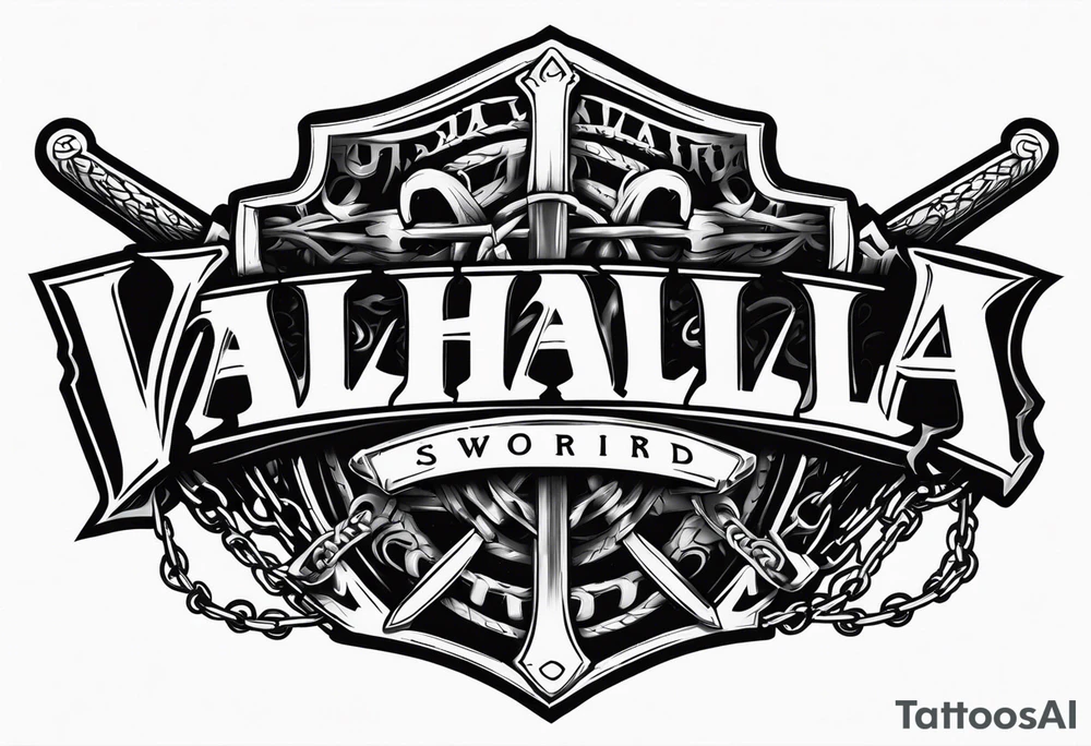 Valhalla sword shield barb wire chain tattoo idea