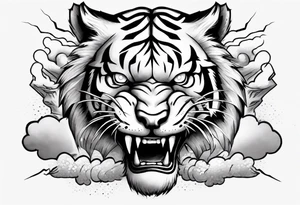 A thundergod tiger forearm tattoo, with lightning and clouds filling the area tattoo idea