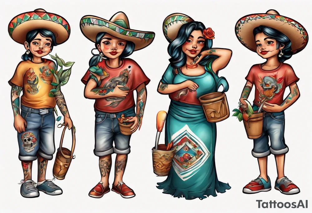 mexican
water-bearing woman and two little boys, tattoo idea