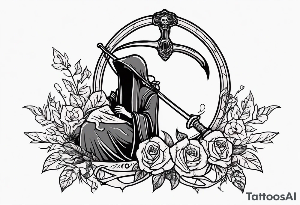 death with scythe and nightshade mortician funeral cute tattoo idea