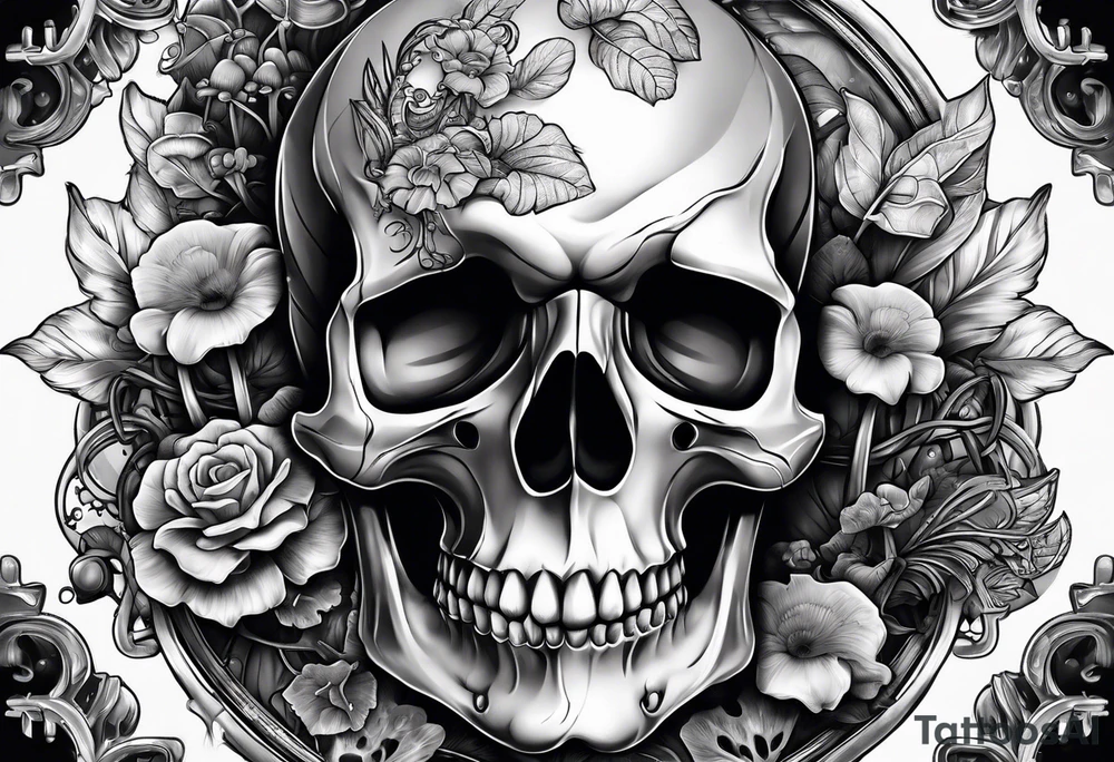 skull and mushrooms tattoo idea