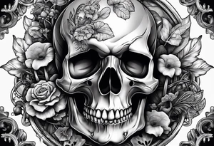 skull and mushrooms tattoo idea