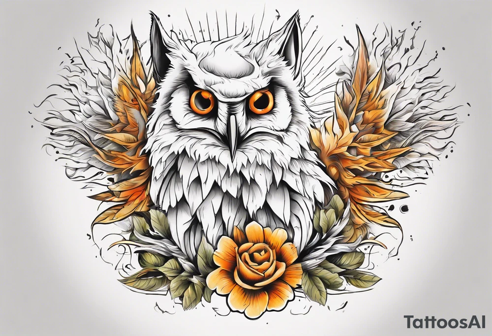 halb 
Fuchs halb Eule unter der Sonne mit dem Schriftzug Sapere Aude tattoo idea