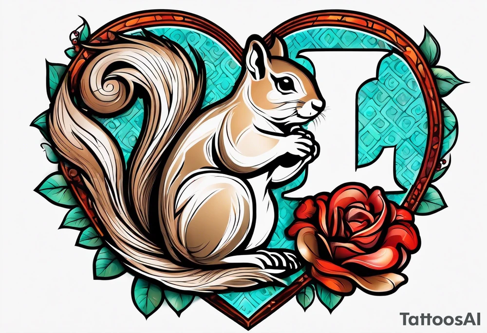 Heart with letters p, s, and o with a squirrel tattoo idea