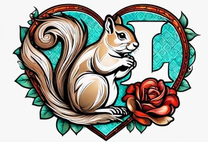Heart with letters p, s, and o with a squirrel tattoo idea