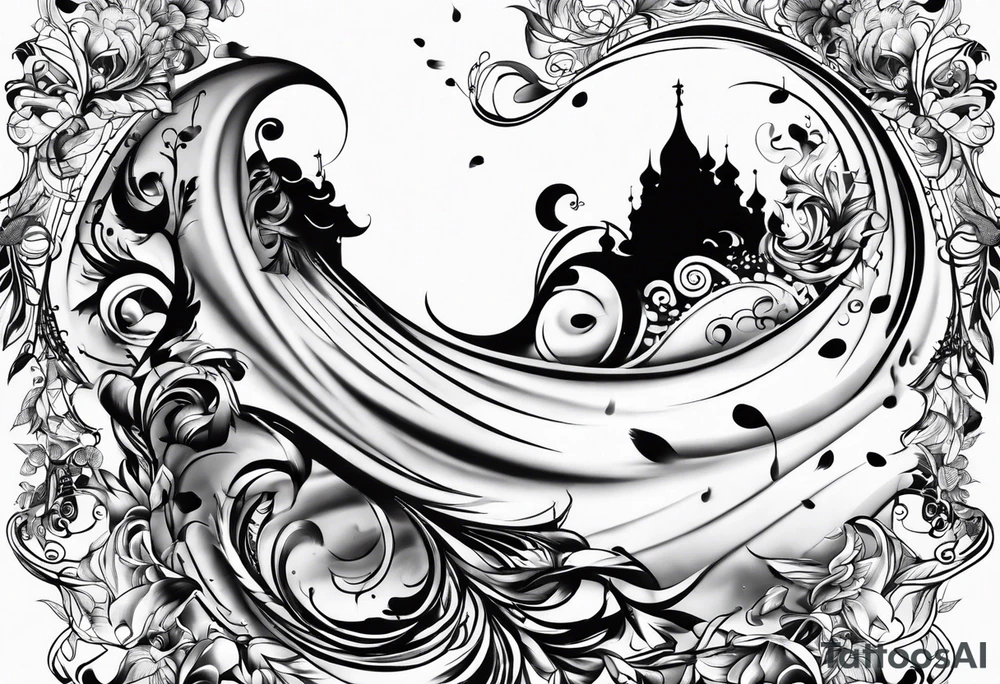 Music intertwined with baby footprints tattoo idea