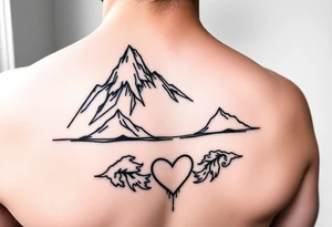 Mountain, ocean and hearts couples tattoos tattoo idea