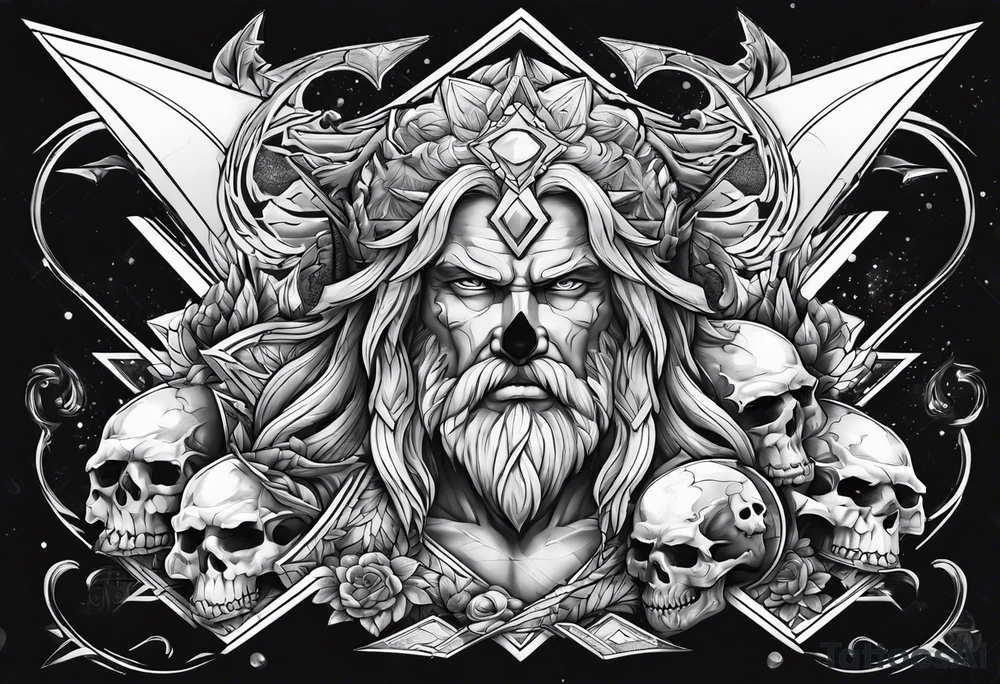 Zeus, lightning, skulls, sharks tattoo idea