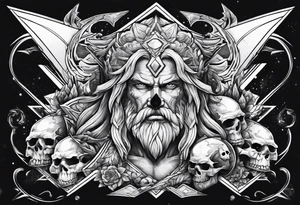 Zeus, lightning, skulls, sharks tattoo idea
