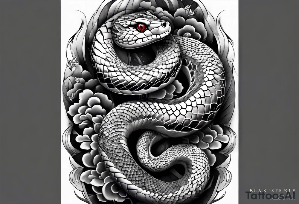 sleeve tattoo of a snake with Japanese designs tattoo idea