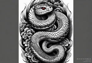 sleeve tattoo of a snake with Japanese designs tattoo idea