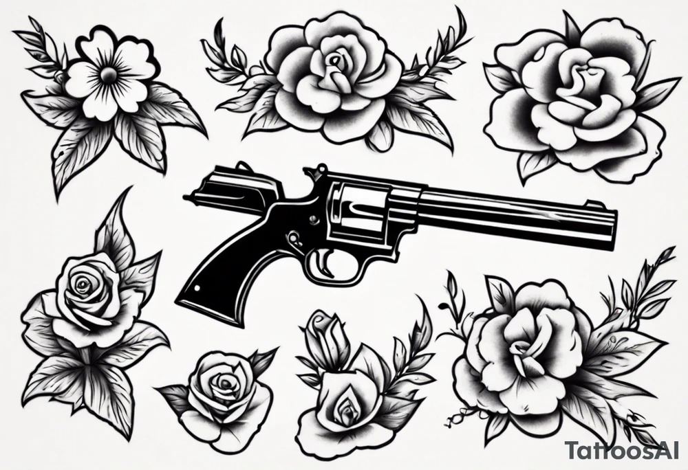 Gun with flowers tattoo idea