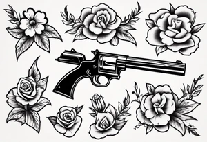 Gun with flowers tattoo idea