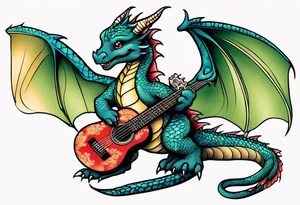 baby dragon with guitar tattoo idea