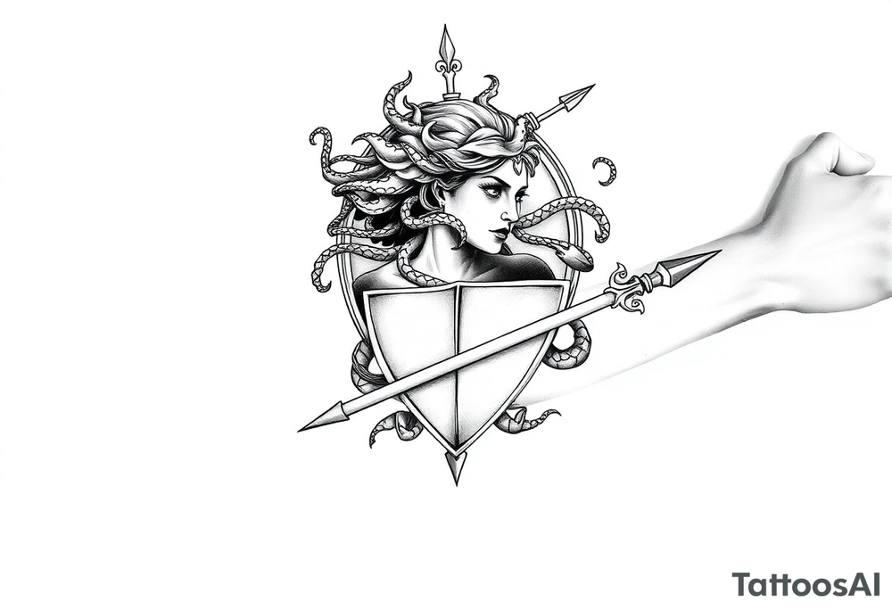 Athena
Medusa on her shield
Spear tattoo idea