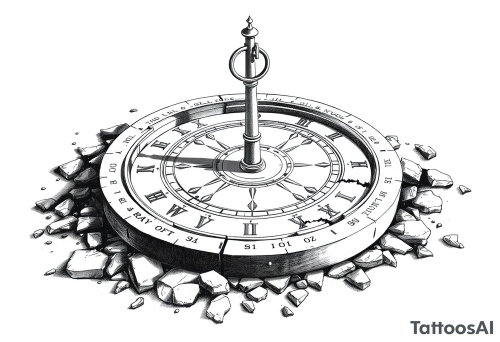 Crumbling sundial on the ground tattoo idea