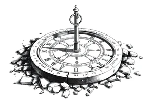 Crumbling sundial on the ground tattoo idea