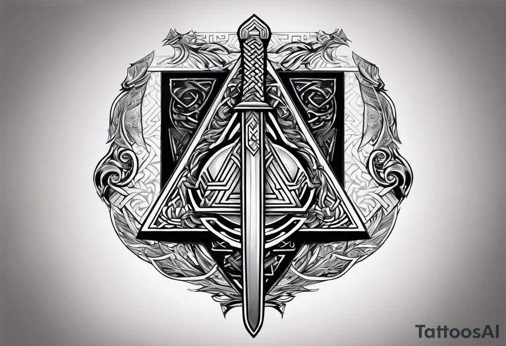 Valhalla staurs sword shield axe Valknut tattoo idea