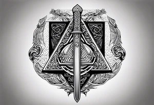 Valhalla staurs sword shield axe Valknut tattoo idea