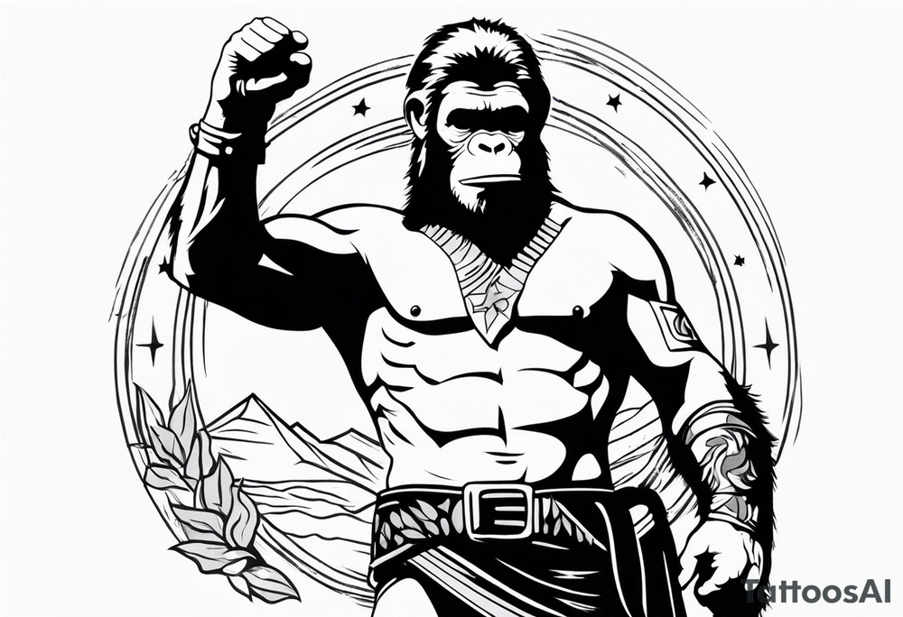 Caesar from planet of the apes with his arms up tattoo idea