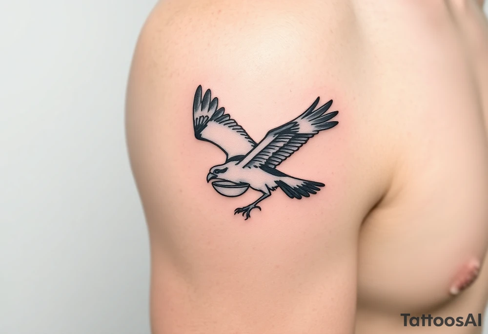Osprey in flight with dish grasped between its talons tattoo idea