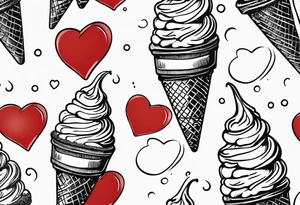 ice cream cone with one round scoop of ice cream and a red heart tattoo idea