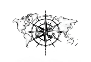 antique compass rose overlaid on weathered world map with sailing ships tattoo idea
