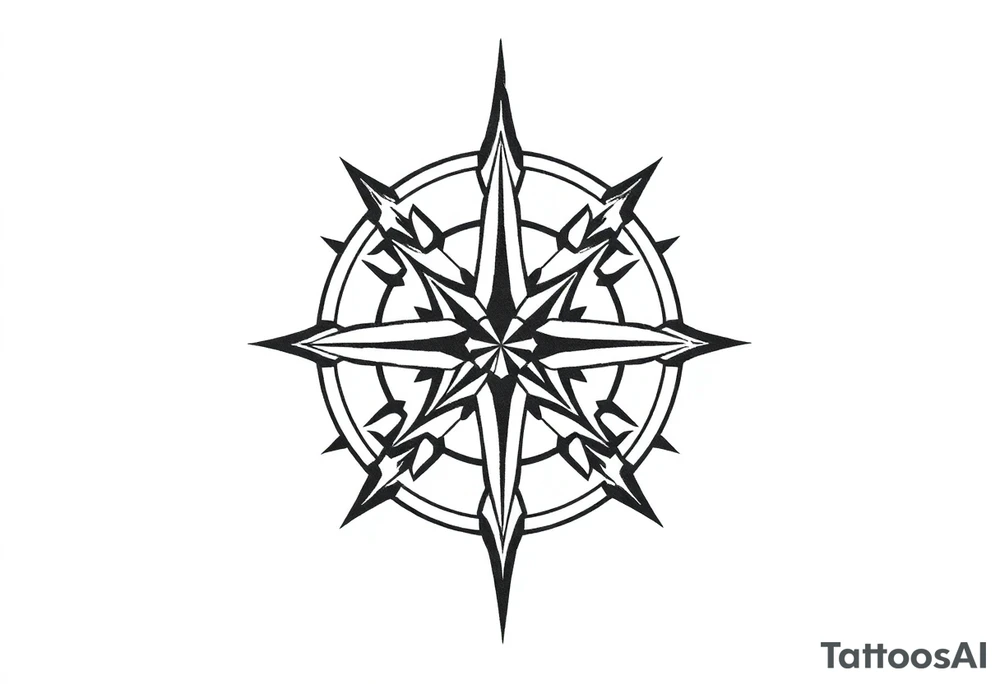 Simple Double layered compass rose tattoo idea