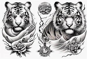 Tiger sleeve tattoo with lightning tattoo idea