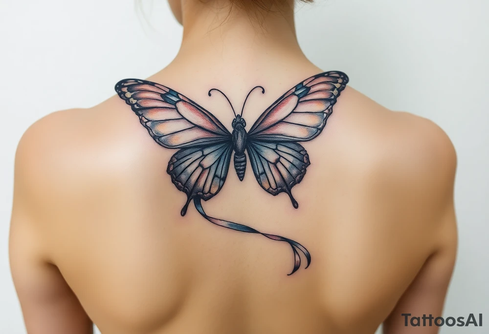 ethereal butterfly with flowing silk ribbons in moonlight tattoo idea