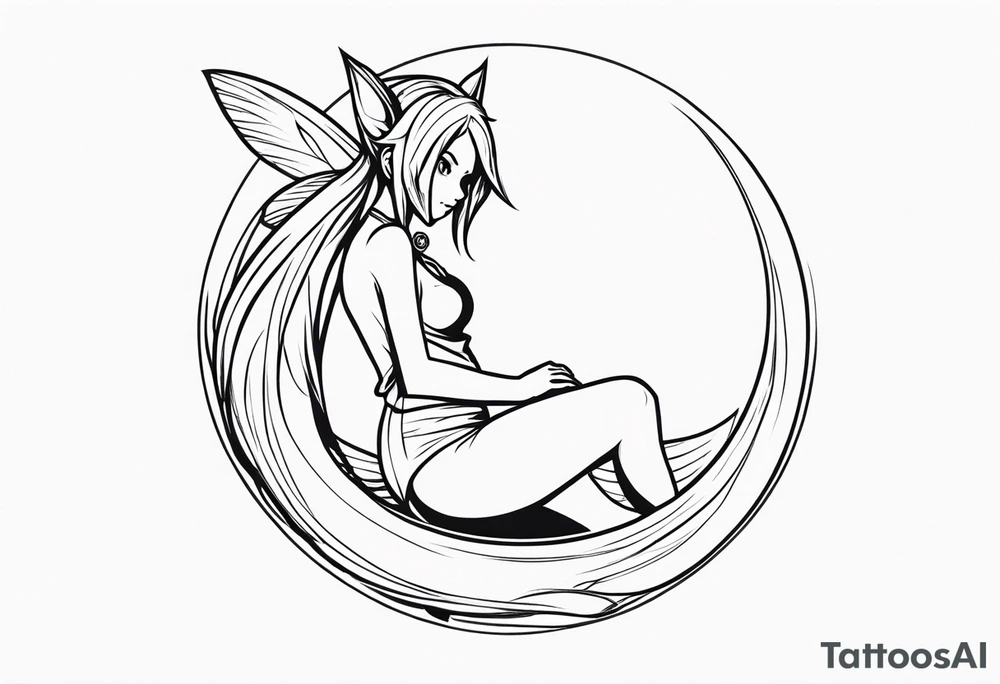A fairy with a tail inspired by the logo of the show called Fairy Tail in a fetal position leaning in tattoo idea