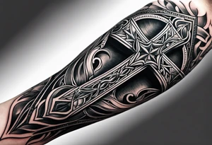 Forearms sleeve biblical cross tattoo idea