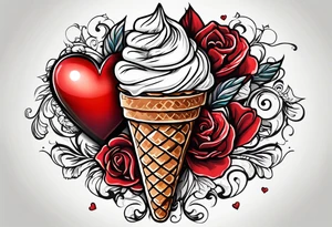 ice cream cone with one red heart tattoo idea