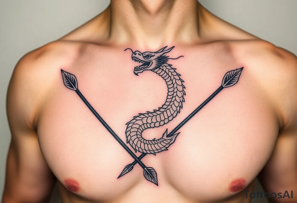 arrows with naga in japanese tattoo idea