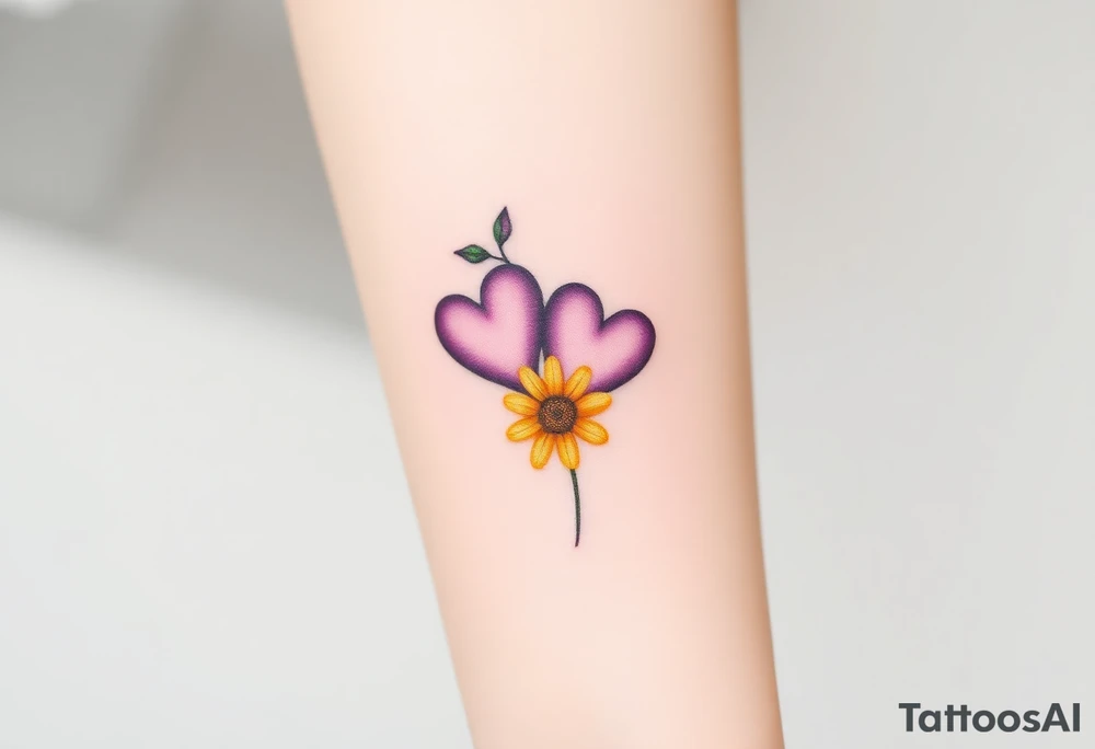simple with Purple Hearts with yellow daisy. tattoo idea