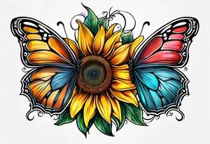 Half butterfly half sunflower tattoo idea