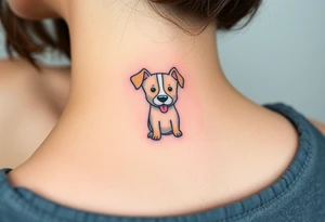 One line tattoo of female dog with white strip going up dog’s snout slightly off centered. With tongue slightly out and the name kiwi tattoo idea