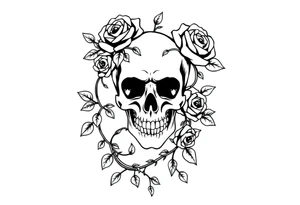 gothic skull intertwined with climbing roses and thorny vines simple weird odd surreal unreal abstract tattoo idea